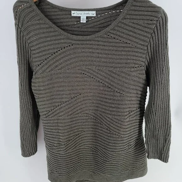David Brooks Made in Japan Olive Textured Cotton Knit Sweater L Large - Picture 2 of 9